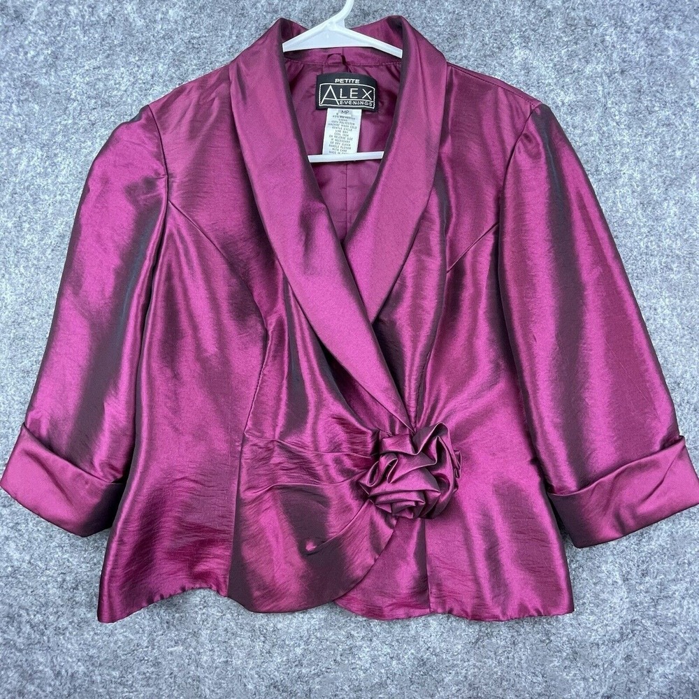 Alex Evenings Petite Blazer Womens Medium‎ Fuchsia Taffeta Coverup Bolero Formal